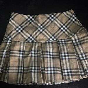 Burberry Tan Plaid Pleated Skater Skirt